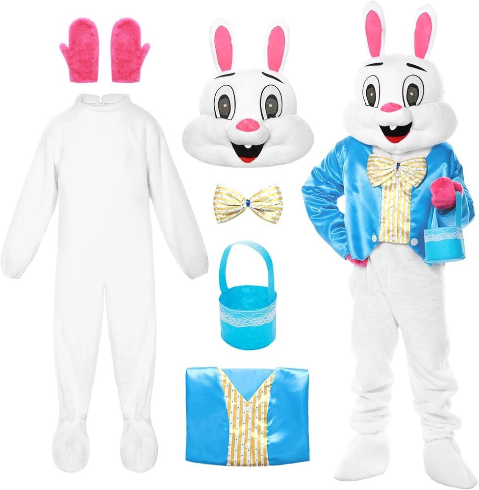 Easter Bunny Costume Adult,6 Pcs Easter Rabbit Bunny Suit Mascot Fancy Dress | Amazon (US)