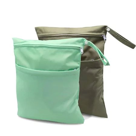 Waterproof Reusable Cloth Diaper Wet Dry Bags with Two Zippered Pockets Travel Beach Pool Daycare Ba | Walmart (US)