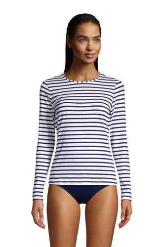 Women's Crew Neck Long Sleeve Rash Guard UPF 50 Sun Protection Modest Swim Tee Print | Lands' End (US)
