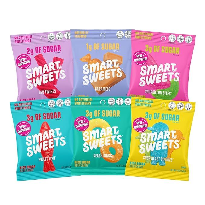 SmartSweets Variety Pack Sampler, Pack of 6 Individual Flavors, Low Sugar & Calorie Candy - Sweet... | Amazon (US)