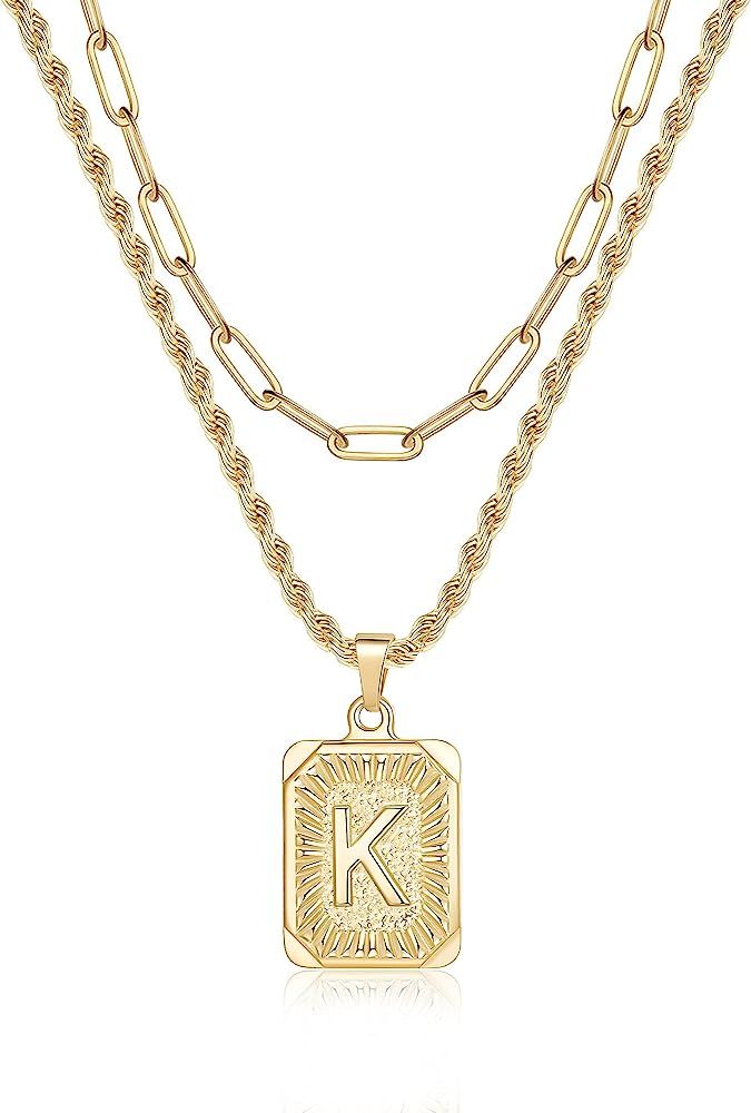 Gold Layered Initial Necklaces for Women, 14K Gold Plated Initial Pendant Necklaces Paperclip Link R | Amazon (US)