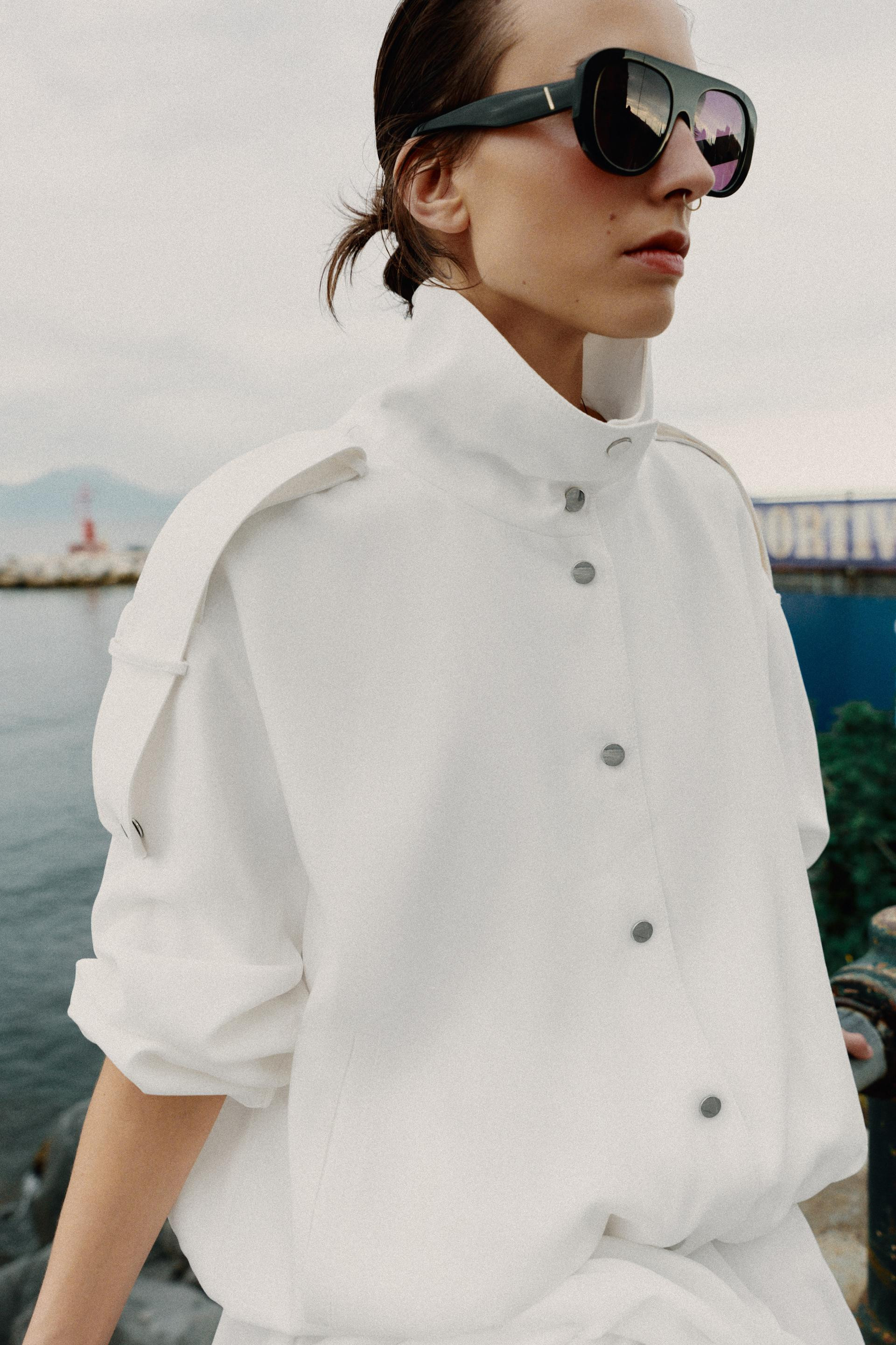 Zara - High Collar Bomber Jacket - Oyster-White - L - Woman | Zara US