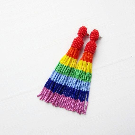Rainbow earrings Chakra earrings Beaded tassel earrings Rainbow tassel earrings Colorful earrings... | Etsy (US)
