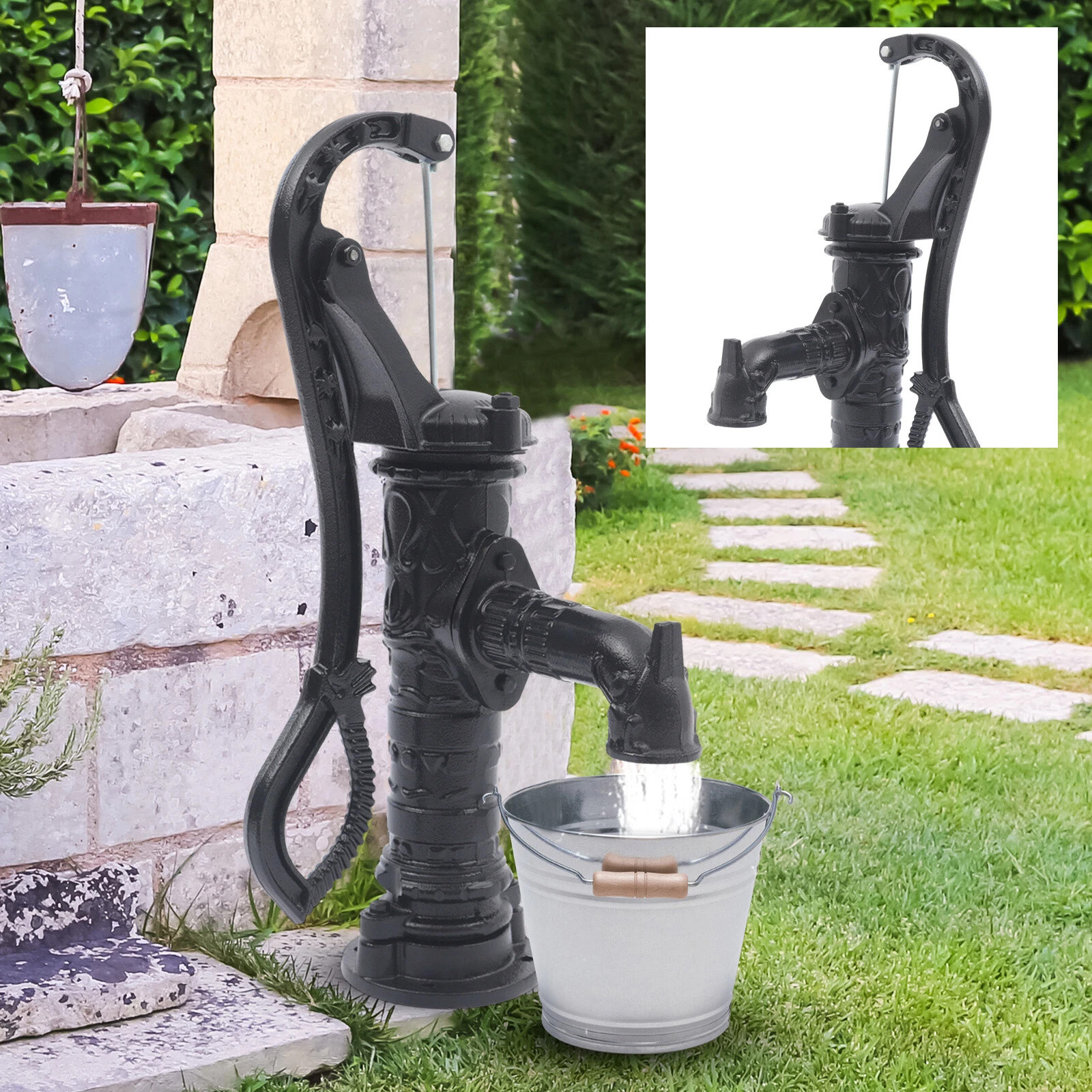 Cast Iron Water Well Hand Pump 26 feet Black Rustic Garden Farmhouse Antique | eBay | eBay US