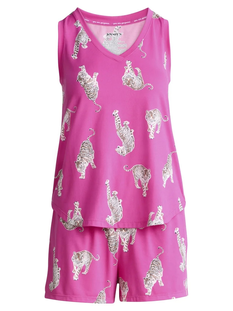 Joyspun Women's Printed Tank Top and Shorts Pajama Set, 2-Piece, Sizes XS-3X | Walmart (US)