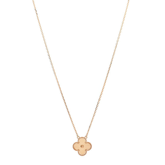18K Yellow Gold Guilloche Vintage Alhambra Pendant Necklace | FASHIONPHILE (US)