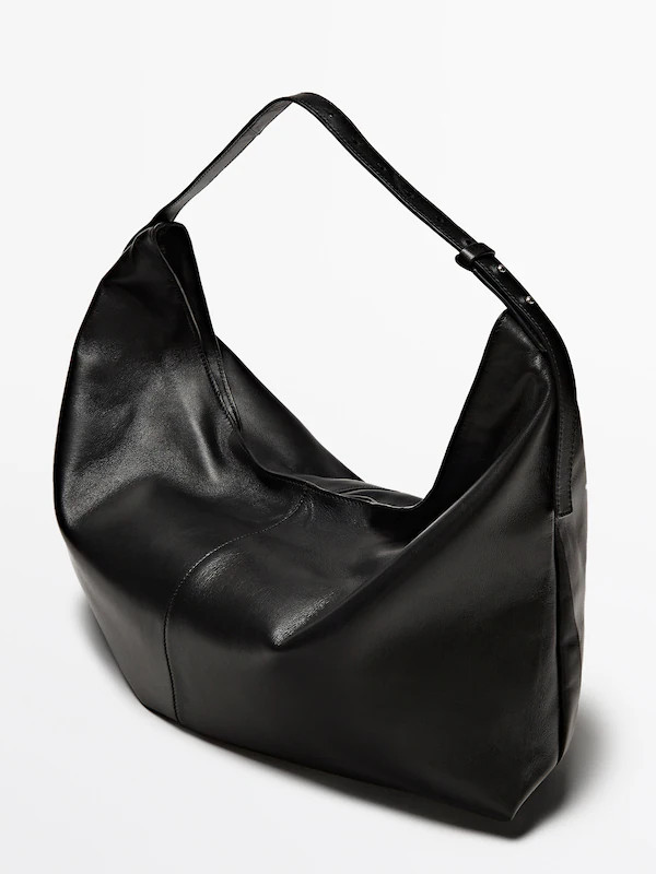 Maxi nappa leather half-moon bag | Massimo Dutti US