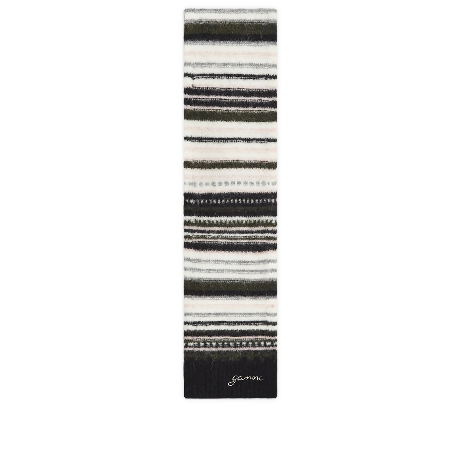 Ganni Striped Soft Wool Scarf | END. Clothing