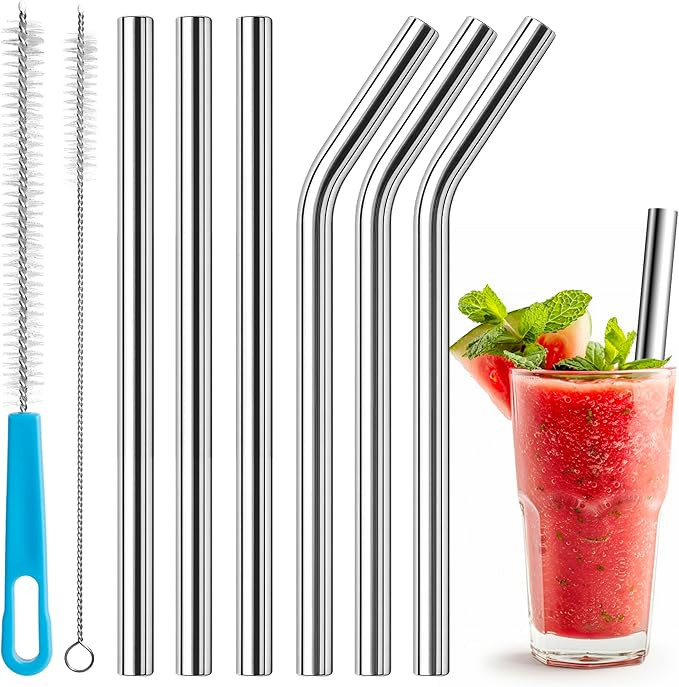 Stainless Steel Smoothie Straws-0.4" Extra Wide Reusable Metal Drinking Straws for Milkshake, Bub... | Amazon (US)