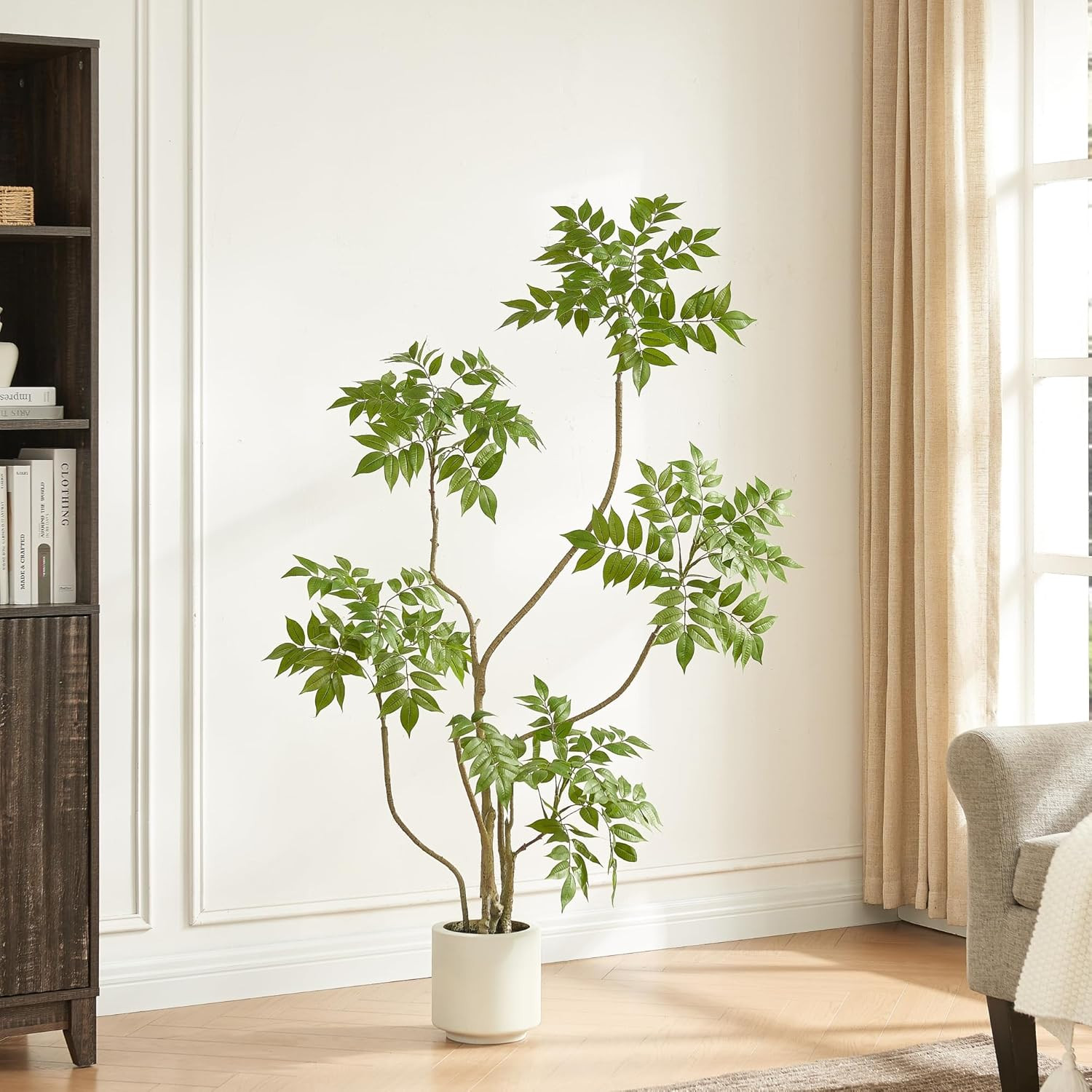 4FT Artificial Sumac Tree in White Pot, Real Touch Silk Faux Plant Indoor Outdoor - Lifelike Fake... | Amazon (US)