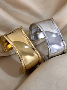 1pc Unique Curved Smooth Bracelet For Women Non-Adjustable Wide Bracelet Stainless Steel Bracelet... | SHEIN