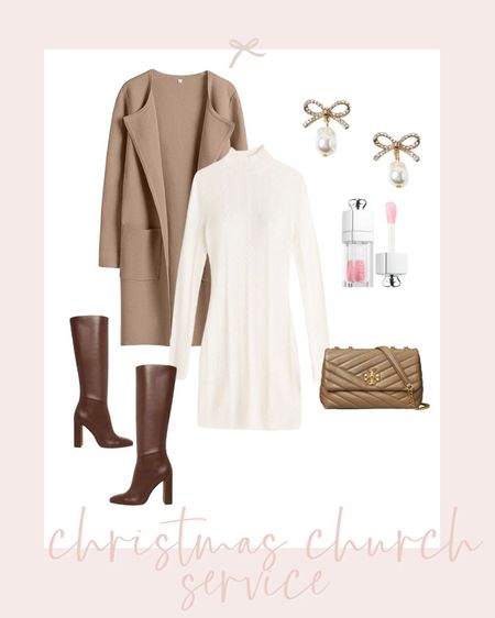 Fitted sweater dress and the perfect bow earrings for an elevated Christmas church service. 

#LTKstyletip #LTKSeasonal #LTKHoliday