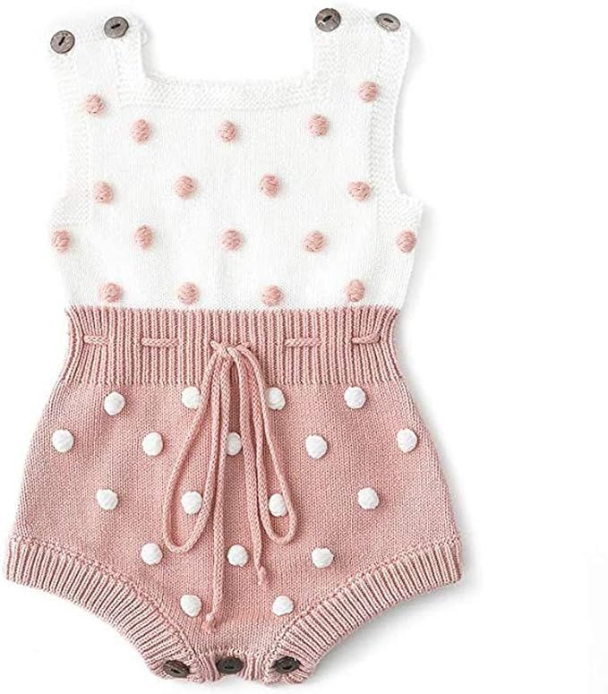 Askwind Baby Girls Knit Striped Polka Dot Romper Cute Strap Sleeveless Jumpsuit Bodysuit | Amazon (US)