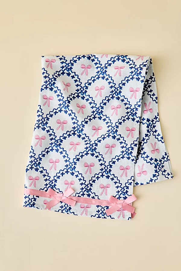 Bow Pattern Embellished Tea Towel in Pink Combo at Urban Outfitters | Urban Outfitters (US and RoW)