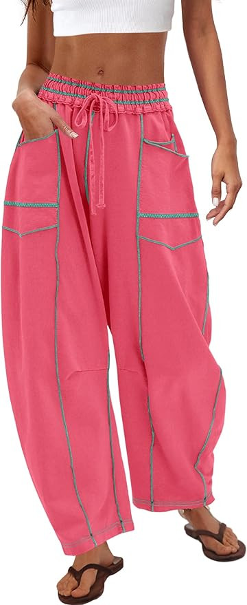 Nirovien Womens Barrel Sweatpants High Waisted Wide Leg Sweatpants Drawstring Lounge Baggy Pants ... | Amazon (US)