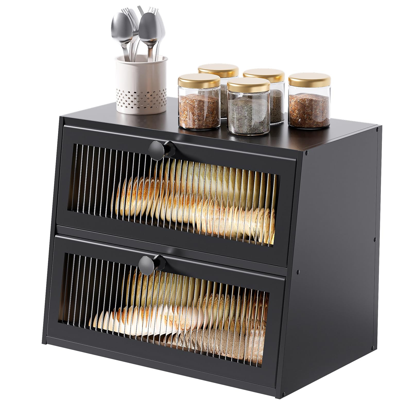 Bread Box for Kitchen Countertop,Extra Large 2 Layer Breadbox Wooden Farmhouse Bread Storage Cont... | Amazon (US)