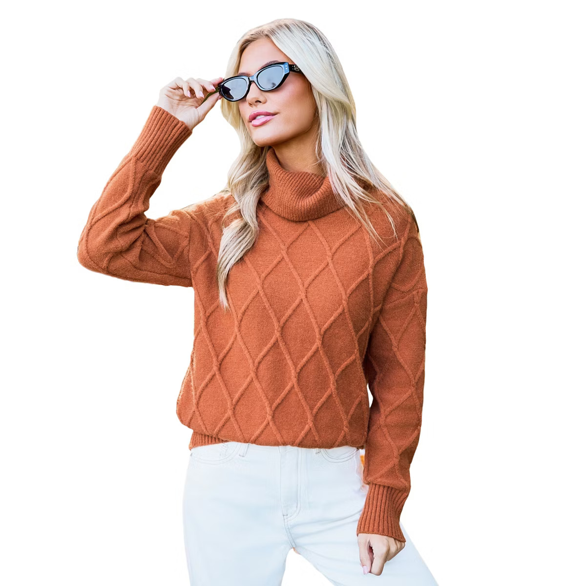 Women's Burnt Orange Turtleneck Long Sleeve Sweater - Cupshe | Target