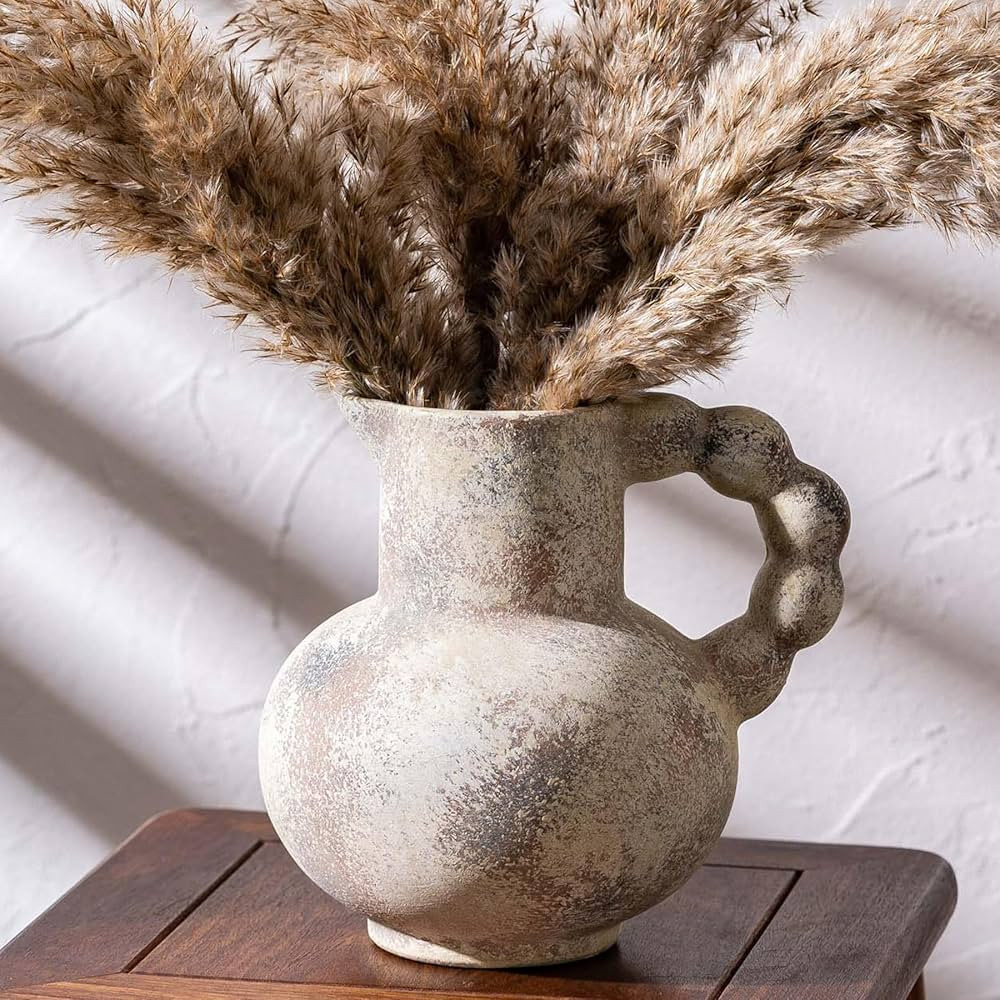 Antique Flower Ceramic Vase with Handle, Vintage Pitcher Terracotta Vases, Boho Decor Farmhouse S... | Amazon (US)