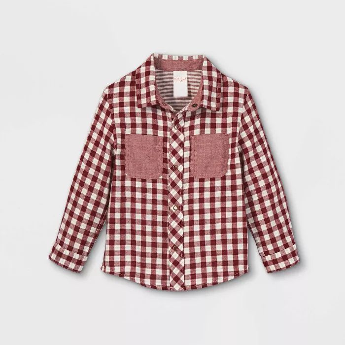 Toddler Boys' Double Knit Woven Long Sleeve Button-Down Shirt - Cat & Jack™ Burgundy | Target