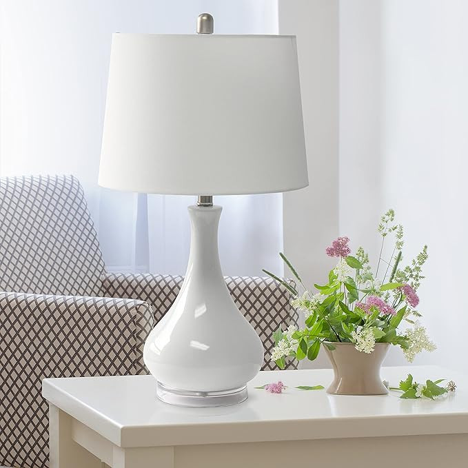 Elegant Designs LT3312-WHT Ceramic Genie Tear Drop Shaped Glossy Table Lamp, White | Amazon (US)