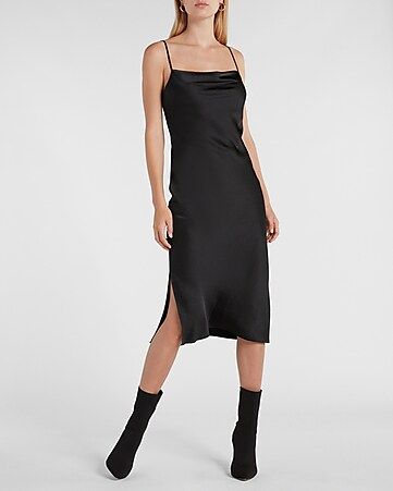 Satin Cowl Neck Midi Slip Dress | Express