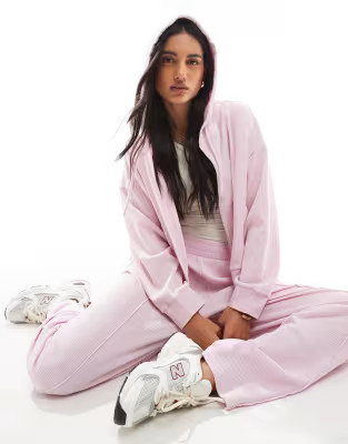 ASOS DESIGN co-ord waffle zip through hoodie in washed pink | ASOS | ASOS (Global)
