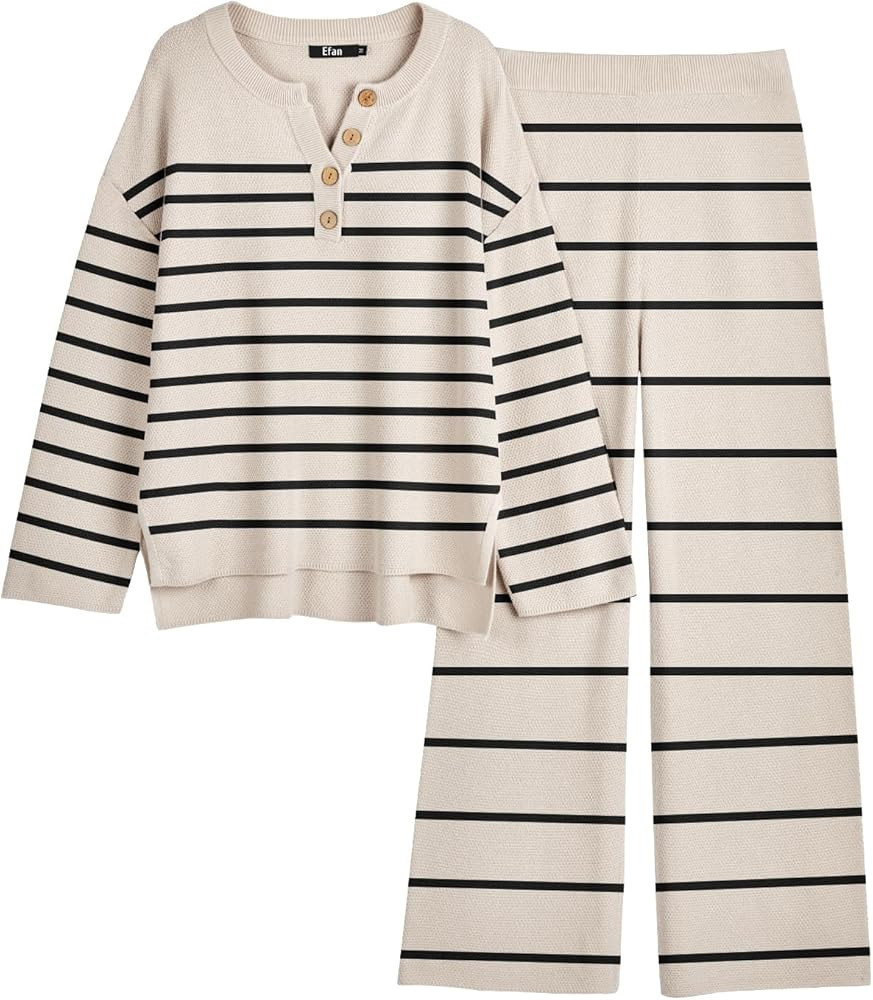 LILLUSORY Women's 2 Piece Lounge Sets Oversized Slouchy Matching Sets Cozy Knit Sets | Amazon (US)