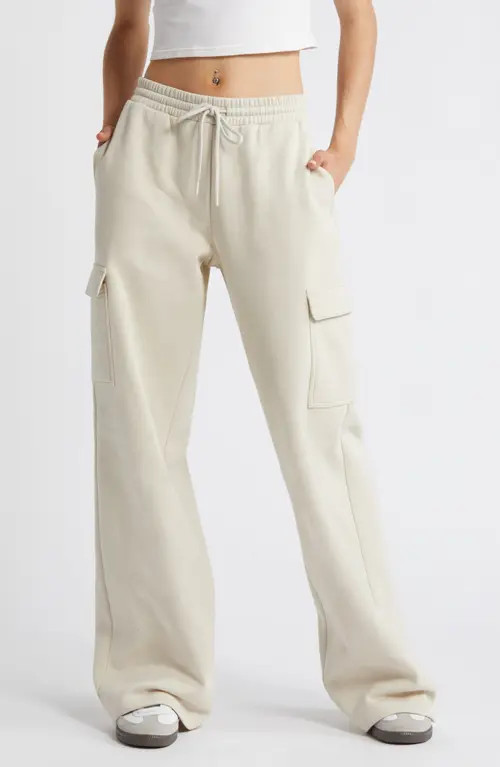 BP. Elastic Waist Wide Leg Fleece Cargo Pants in Beige Pumice at Nordstrom, Size X-Small | Nordstrom