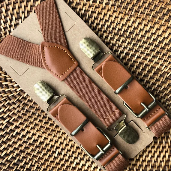 Groomsmen Cognac Brown Leather Suspenders for Men Rustic - Etsy | Etsy (US)