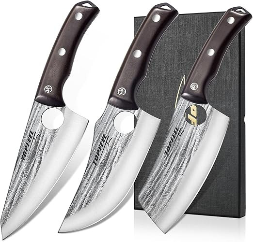 Topfeel 3PCS Butcher Knife Set Hand Forged chef knife Boning Knife, High Carbon Steel Meat Cuttin... | Amazon (US)