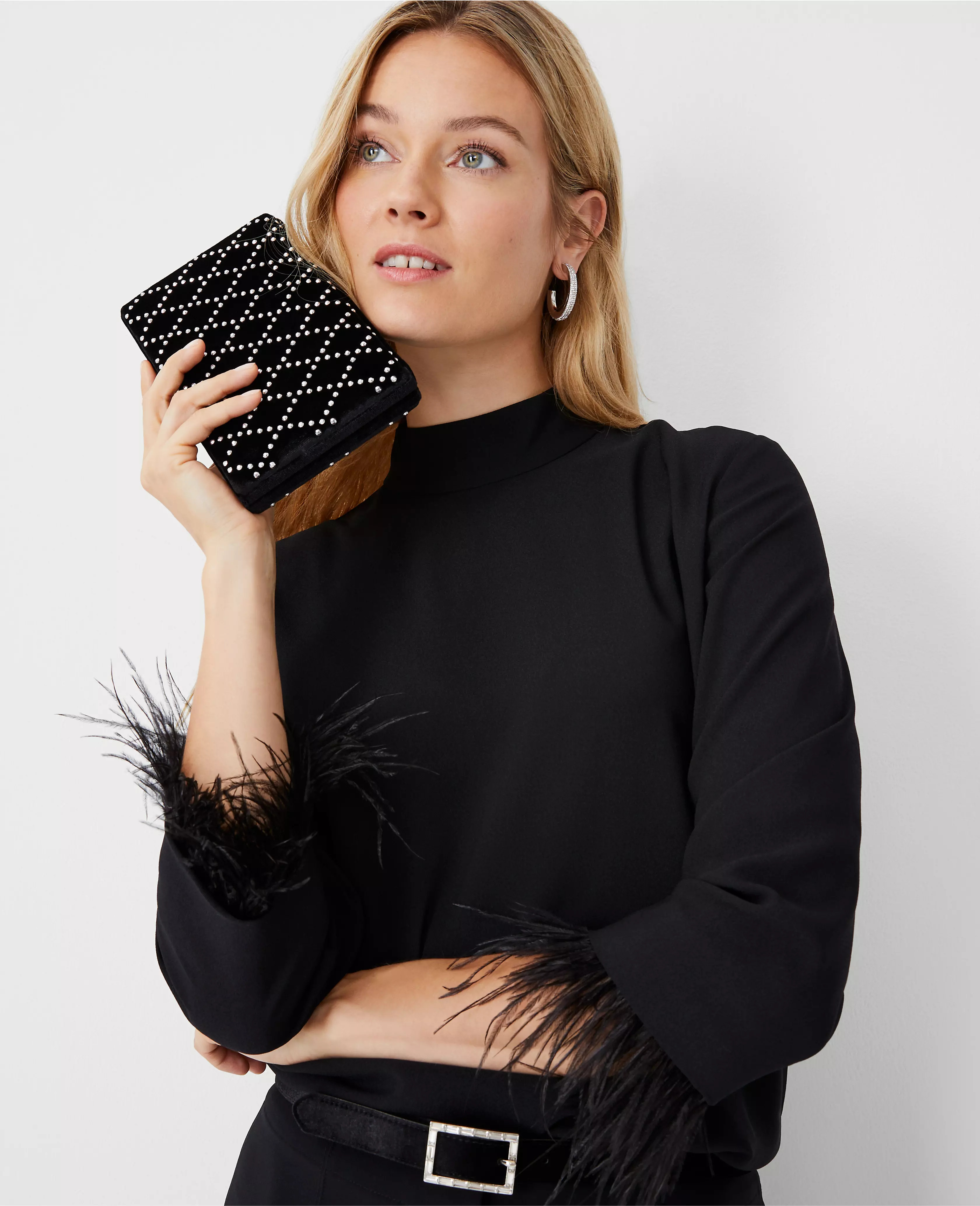 Feather Cuff Mock Neck Top | Ann Taylor (US)