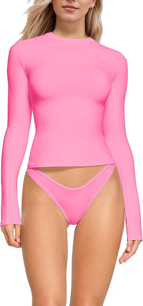 Long Sleeve T Shirts for Women Y2K Cotton Slim Fit Tops Crew Neck Going Out Crop Top Fitted Basic... | Amazon (US)