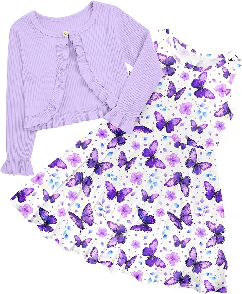 Toddler Girl Sleeveless Dresses and Long Sleeve Ruffle Cardigan 2 Piece Fall Outfits for 2-8T | Amazon (US)