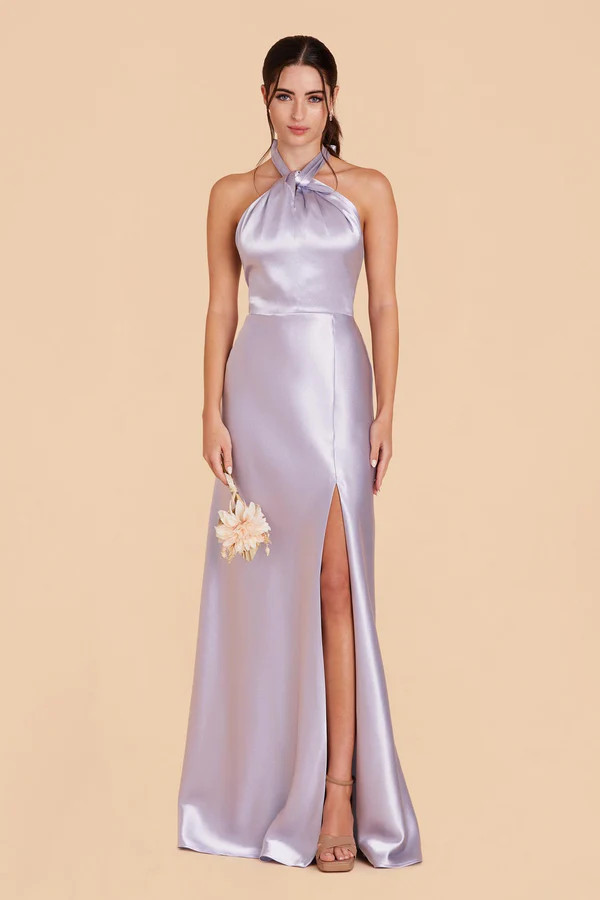 Monica Shiny Satin Dress - Dusty Lilac | Birdy Grey
