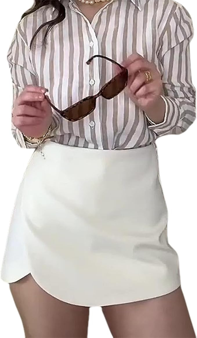 Women's Mini Skort High Waisted Dressy Wrap Asymmetrical Skorts with Built-in Shorts for Going Ou... | Amazon (US)