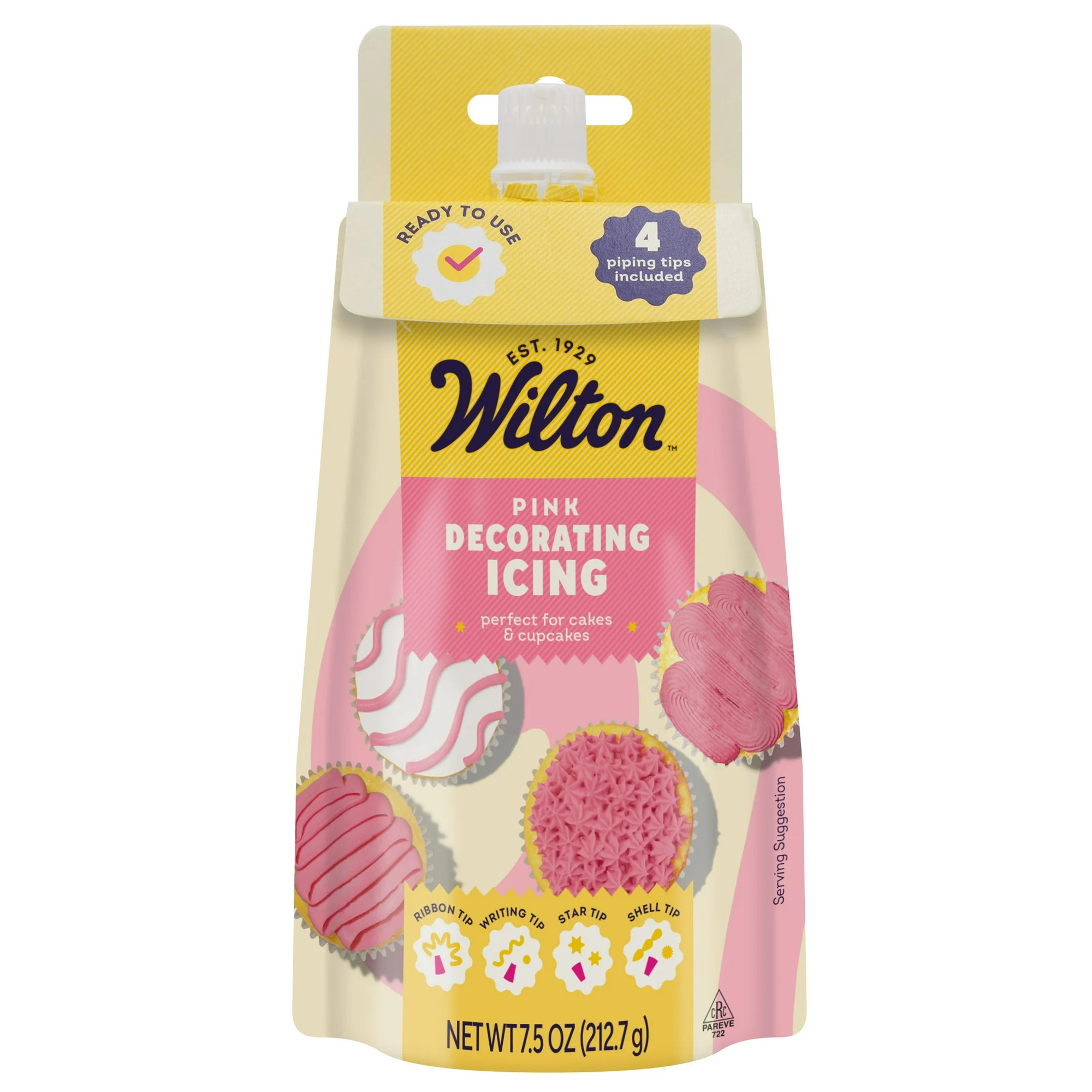 Wilton Pink Decorating Icing Pouch & 4 Piping Tips Vanilla-Flavored Medium Consistency 7.5 oz. | Walmart (US)