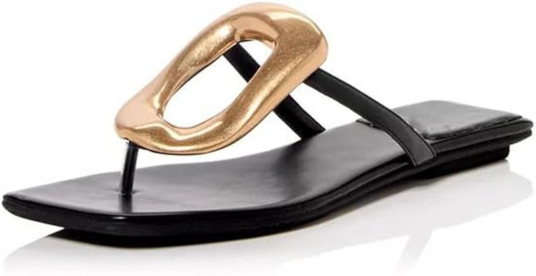 Womens Metal Pendant Thong Sandals Flats Square Head Flip Flops Fashion Open Toe Sandals Beach Sl... | Amazon (US)