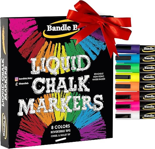 Bandle B. Chalk Markers - 8 Vibrant, Erasable, Non-Toxic, Water-Based, Reversible Tips. For Glass... | Amazon (US)