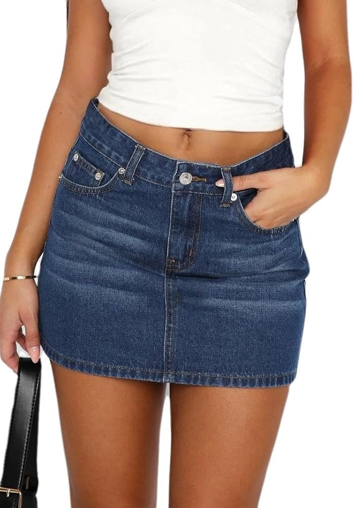 Women's 2025 Y2K Denim Mini Skirt Casual Mid Waist Stretchy Sexy Bodycon Short Jean Skirts for Wo... | Amazon (US)