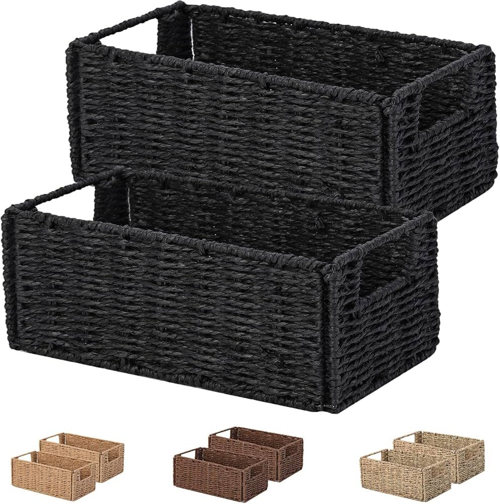 Small Wicker Storage Baskets, Vagusicc Hand-Woven Paper Rope Storage Organizer Baskets Bins (Set ... | Amazon (US)