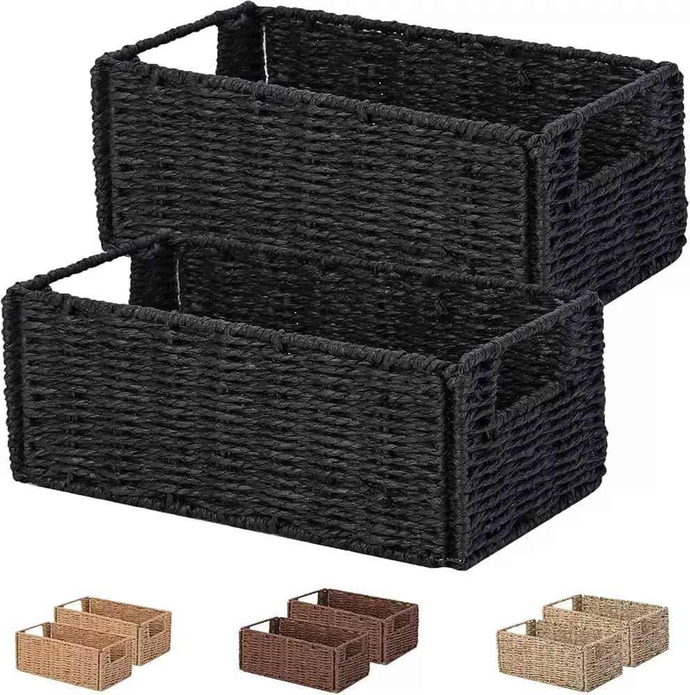 Wicker Storage Basket, Paper Rope Storage Baskets For Organizing