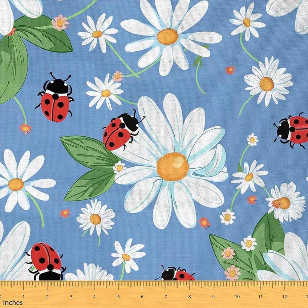 White Daisy Fabric by The Yard,Cartoon Ladybug Cute Soft Flannel Polyester No Stretch Fabric,Rust... | Amazon (US)