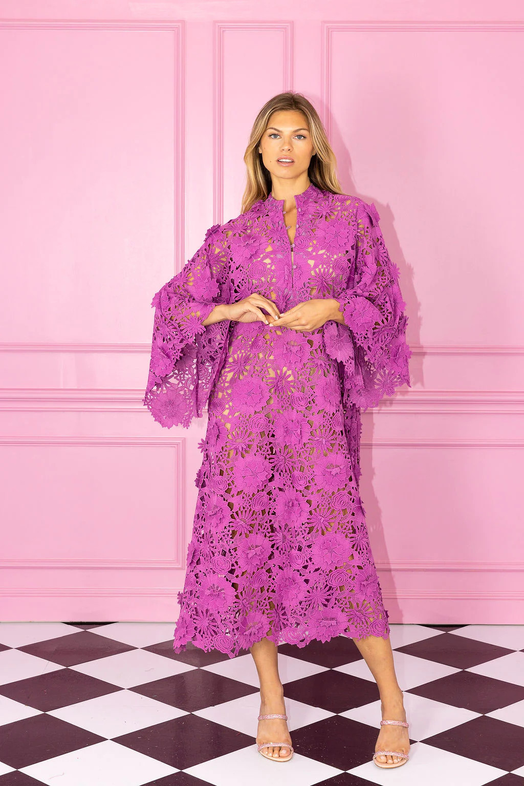 purple orchid 3D lace maxi caftan | La Vie Style House