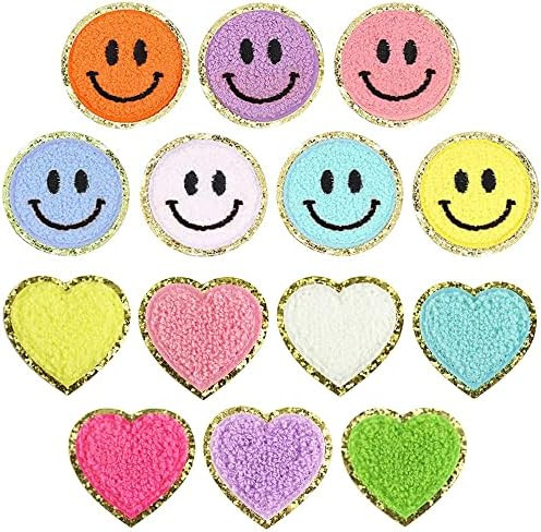 14 Pcs Iron on Patches Smiley Face Patch Cute Chenille Patches Decorative Repair Patches Heart Ha... | Amazon (US)