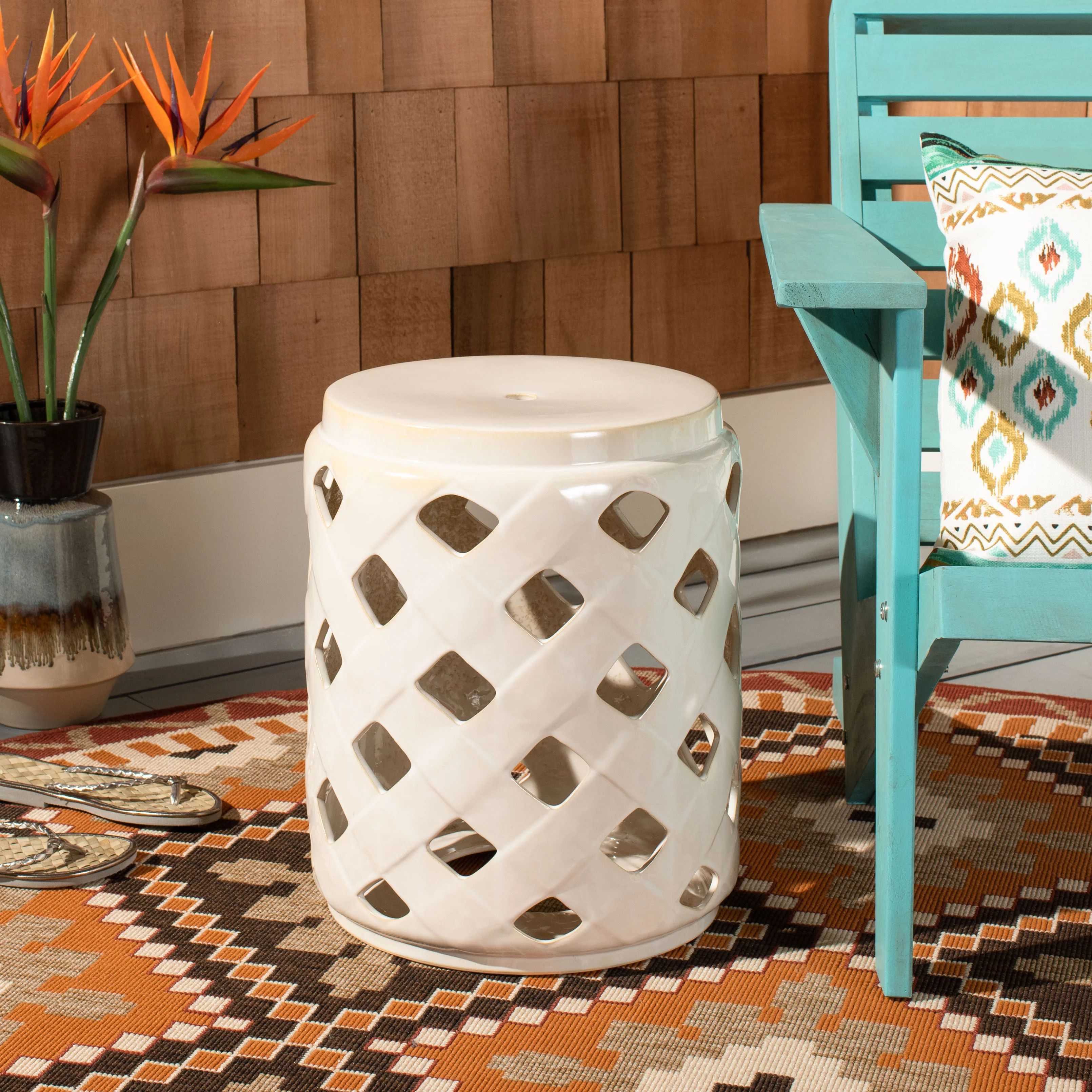 Safavieh Betli Trellis Ceramic Indoor/Outdoor Garden Stool, Cream - Walmart.com | Walmart (US)