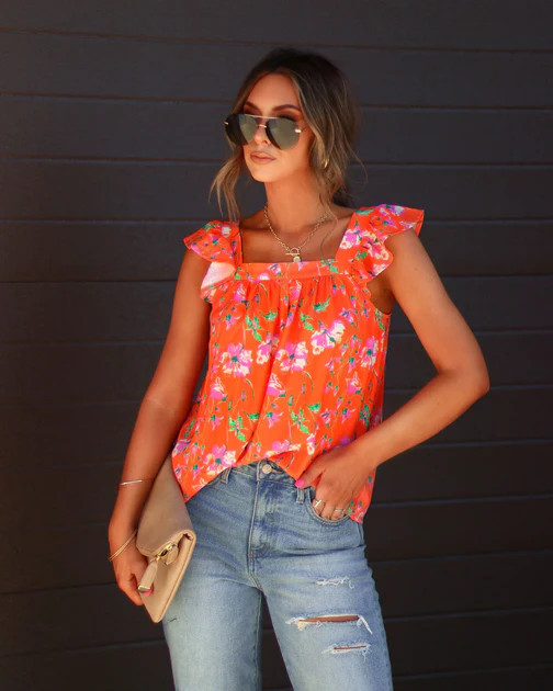 Kali Floral Flutter Sleeve Top | VICI