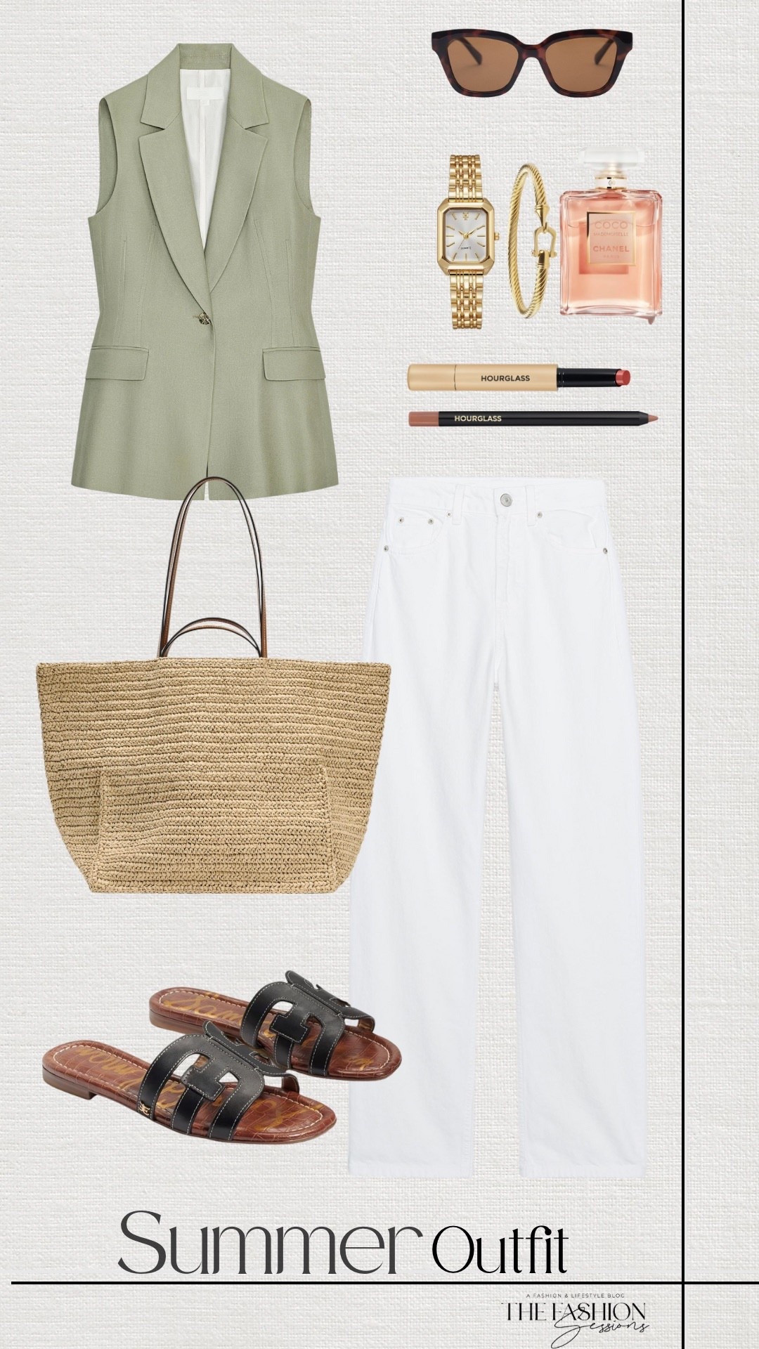 Summer Outfit | Green Vest | White Jeans | Woven Tote Bag | Sam Edelman Sandals | 

#LTKStyleTip #LTKSeasonal #LTKShoeCrush