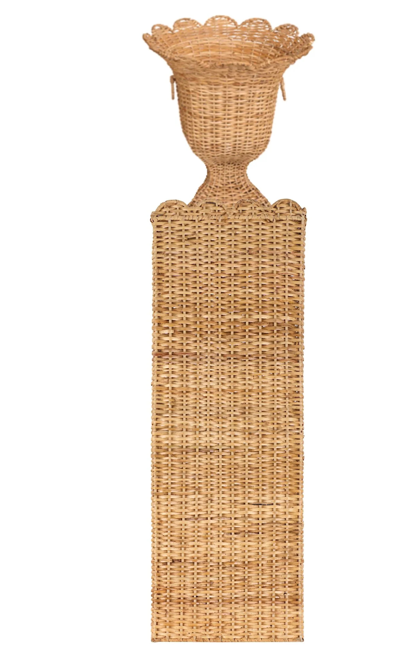 Square Scalloped Trim Wicker Urn and Pedestal | The Enchanted Home