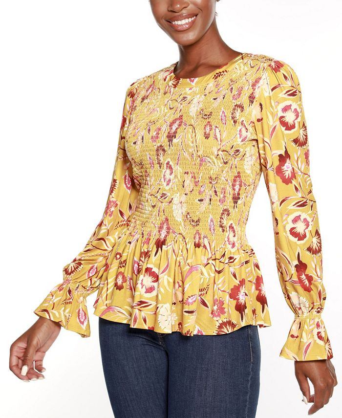 Belldini Black Label Floral Smocked Peplum Top & Reviews - Tops - Women - Macy's | Macys (US)