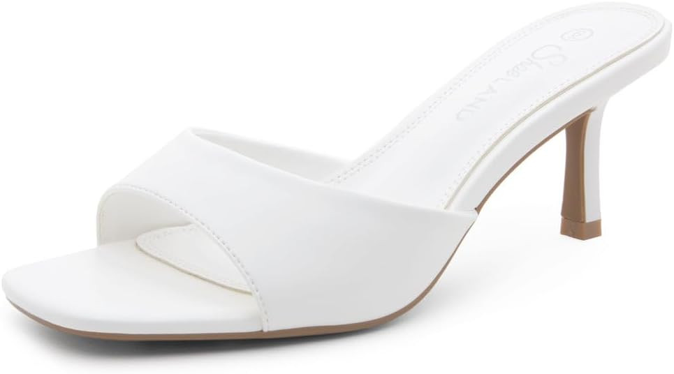 Shoe Land Women's Low Heels Stiletto Heeled Slides, Open Toe One Band Slip-On Heeled Mules – Dr... | Amazon (US)